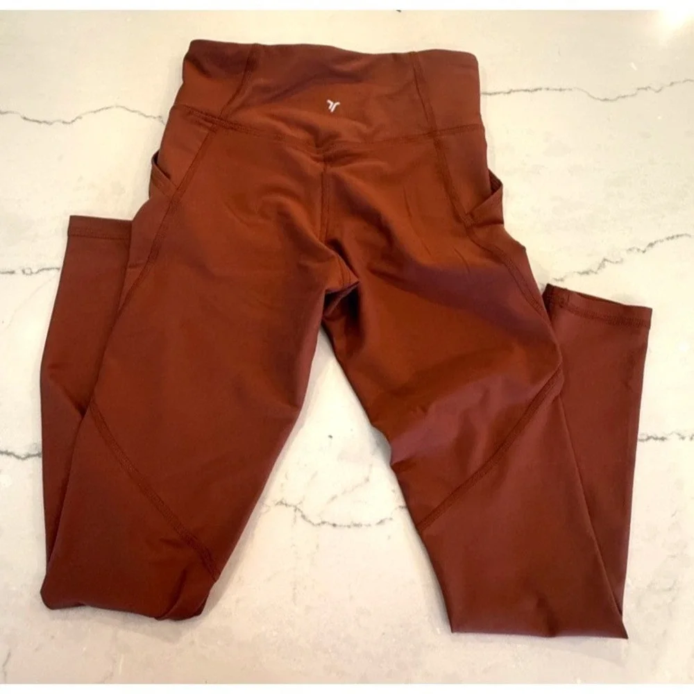 Old Navy Girls L Powersoft High Rise Go-Dry Leggings Pockets Active, Rust Color